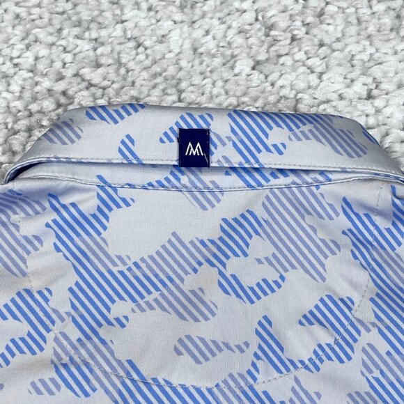 Mizzen Main Polo Shirt Mens Large Blue Camo Print Golf Performance Trim Fit - Picture 4 of 6